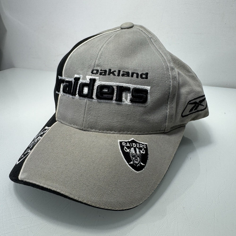 Vintage Oakland Raiders Reebok Strapback Sports Hat NFL 90s Black Gray Pinwheel - Picture 3 of 9